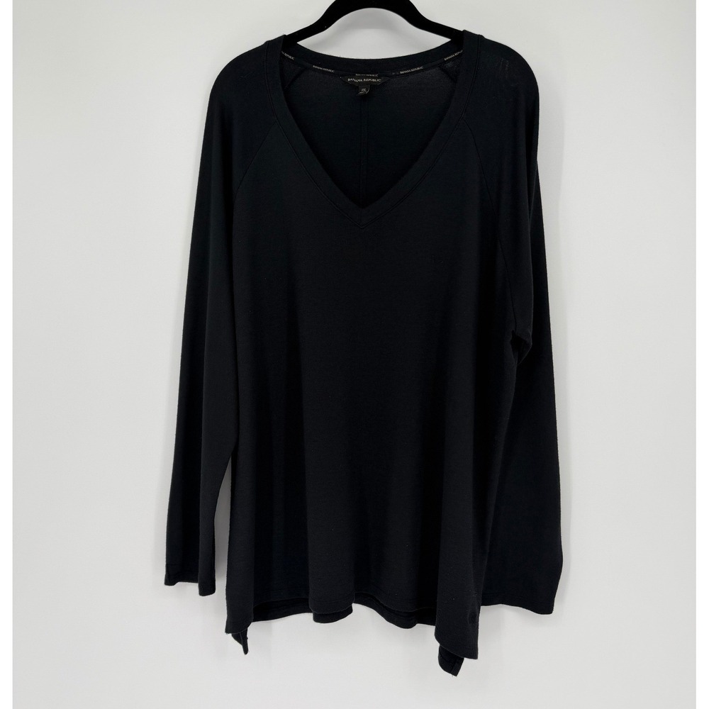 Banana Republic Womens XXL Black V-Neck Raglan Long Sleeve Knit Top Relaxed Fit